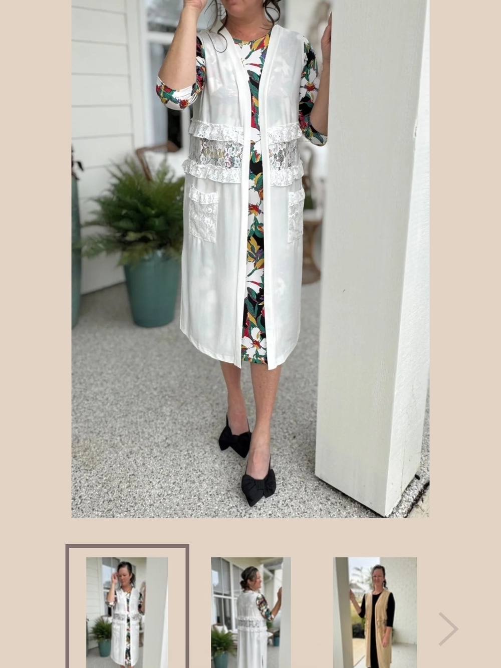 Zadie Bs Elegant White Lace-Trim Long Vest Dress - Women